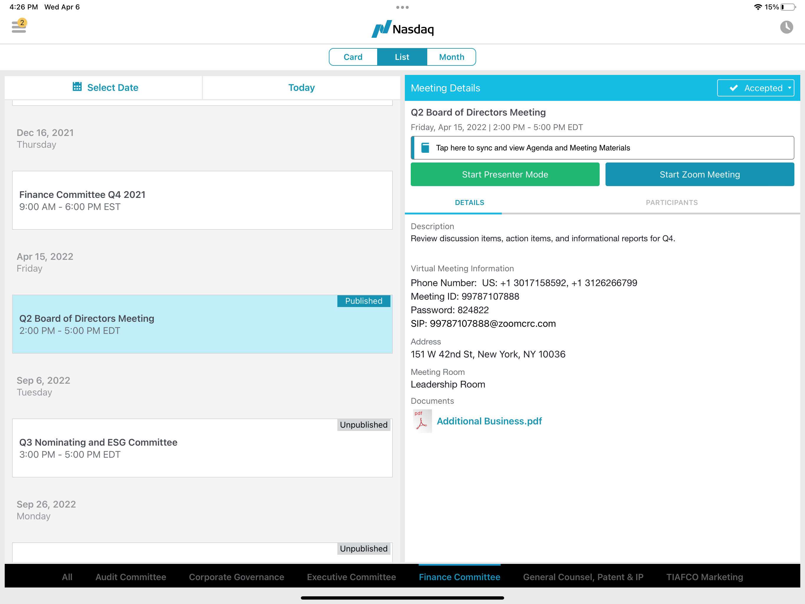 screenshot of Nasdaq Boardvantage